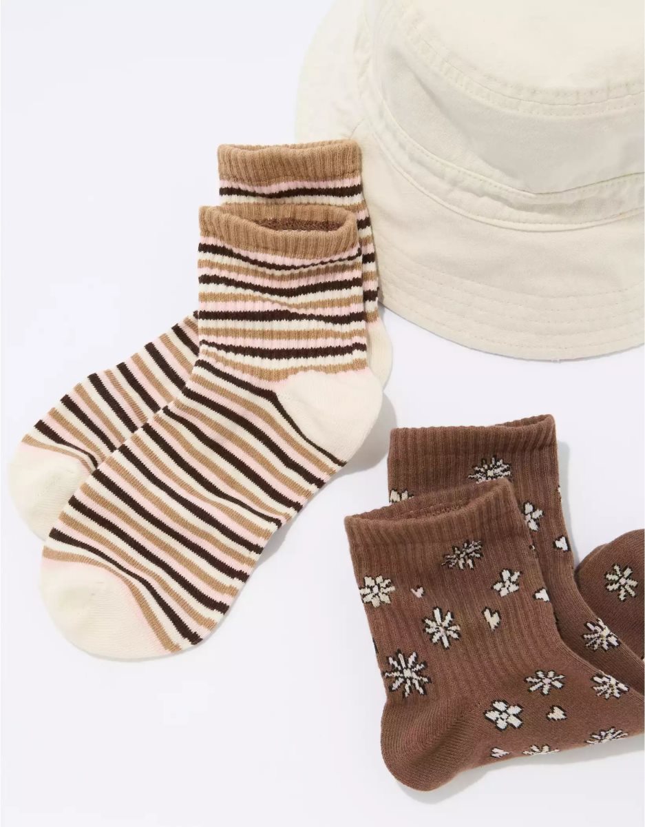 Chaussettes American Eagle AE Daisy Rayé Boyfriend Sock 2-Pack Marron Femme | FJU-08326157